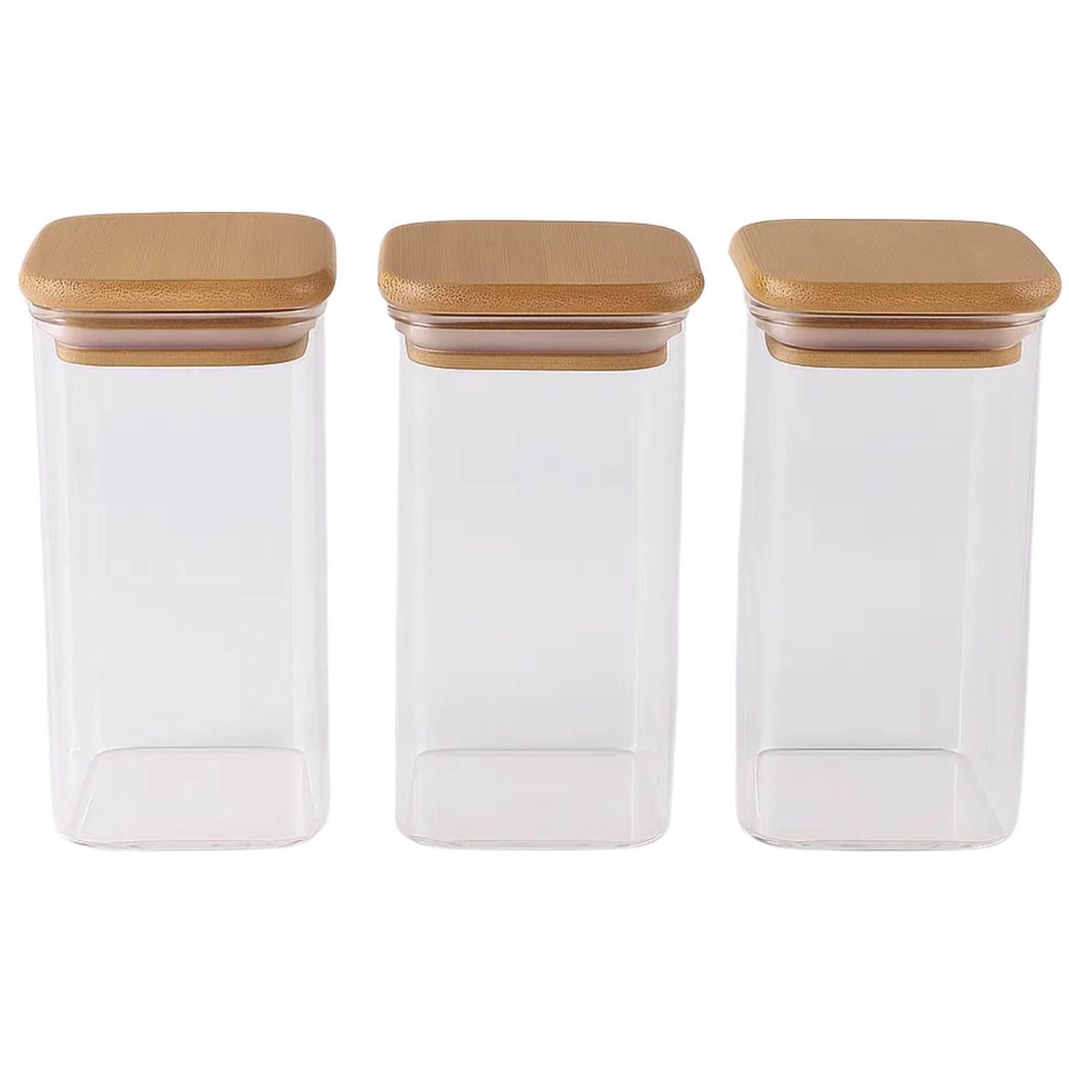 Disparo - Set 3 Frasco Hermetico 700ml Vidrio Cuadrado 12cm Bambú