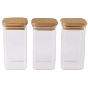 Disparo - Set 3 Frasco Hermetico 700Ml Vidrio Cuadrado 12Cm Bambú