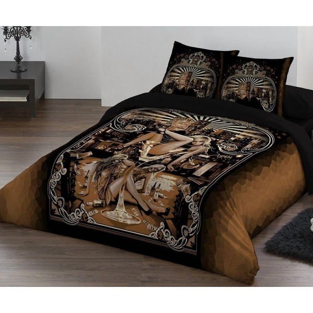 Hollywood Night- Duvet Set Tattoo Dark Fantasy 3-Piece Bedding Set (1 Duvet Cover + 2 Pillow Shams)