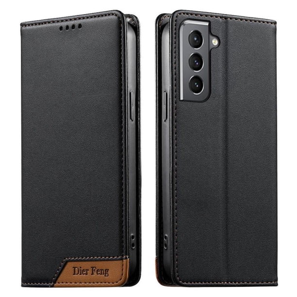 Funda Tipo Cartera de Cuero Sintético para Samsung Galaxy S21 Bloqueo RFID, con Ranuras para Tarjetas y Bolsillo para Efectivo, Cierre Magnético Fuerte Negro