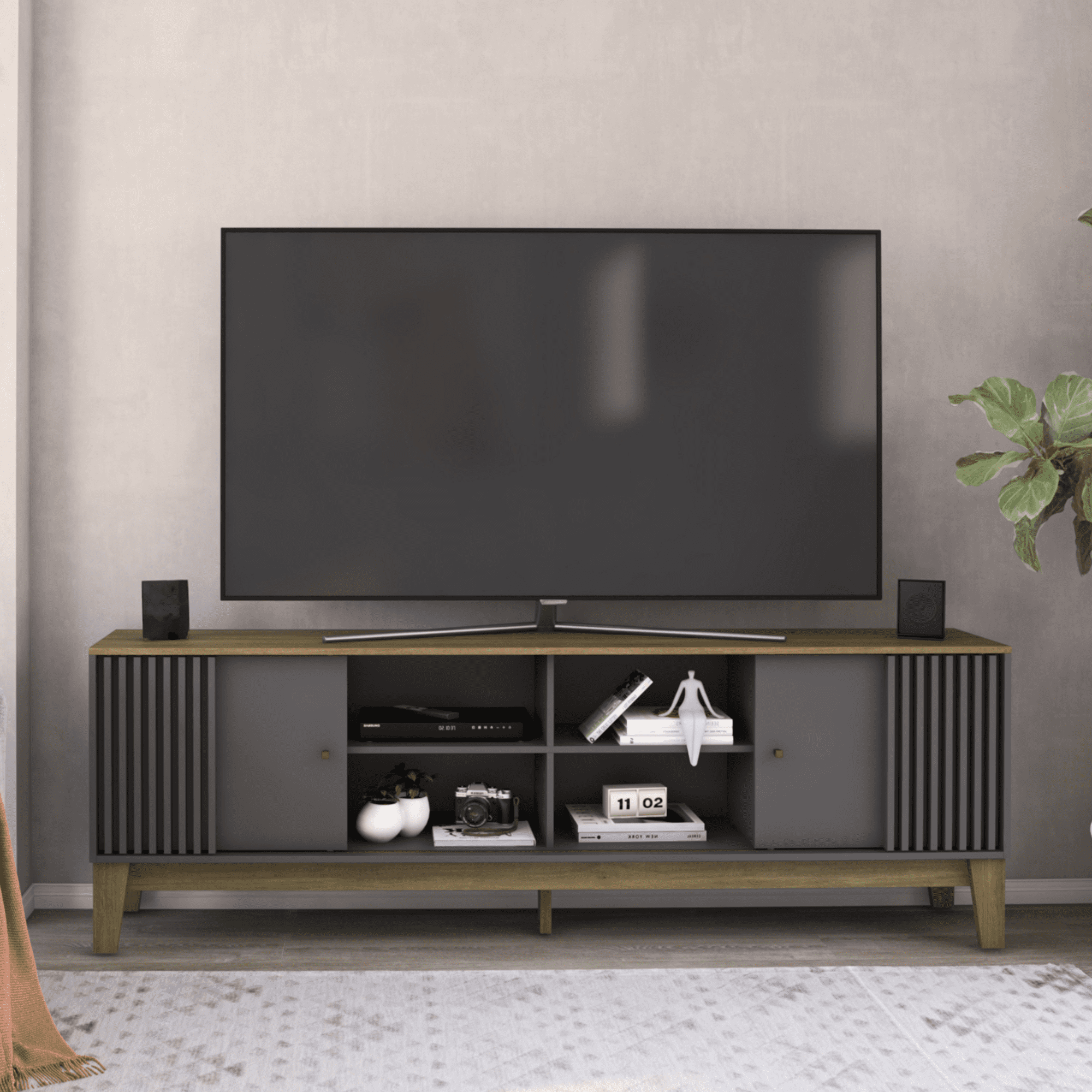 Exit - Rack Tv Hasta 80 Pulgadas Florencia Nogal Grafito 2 Metros