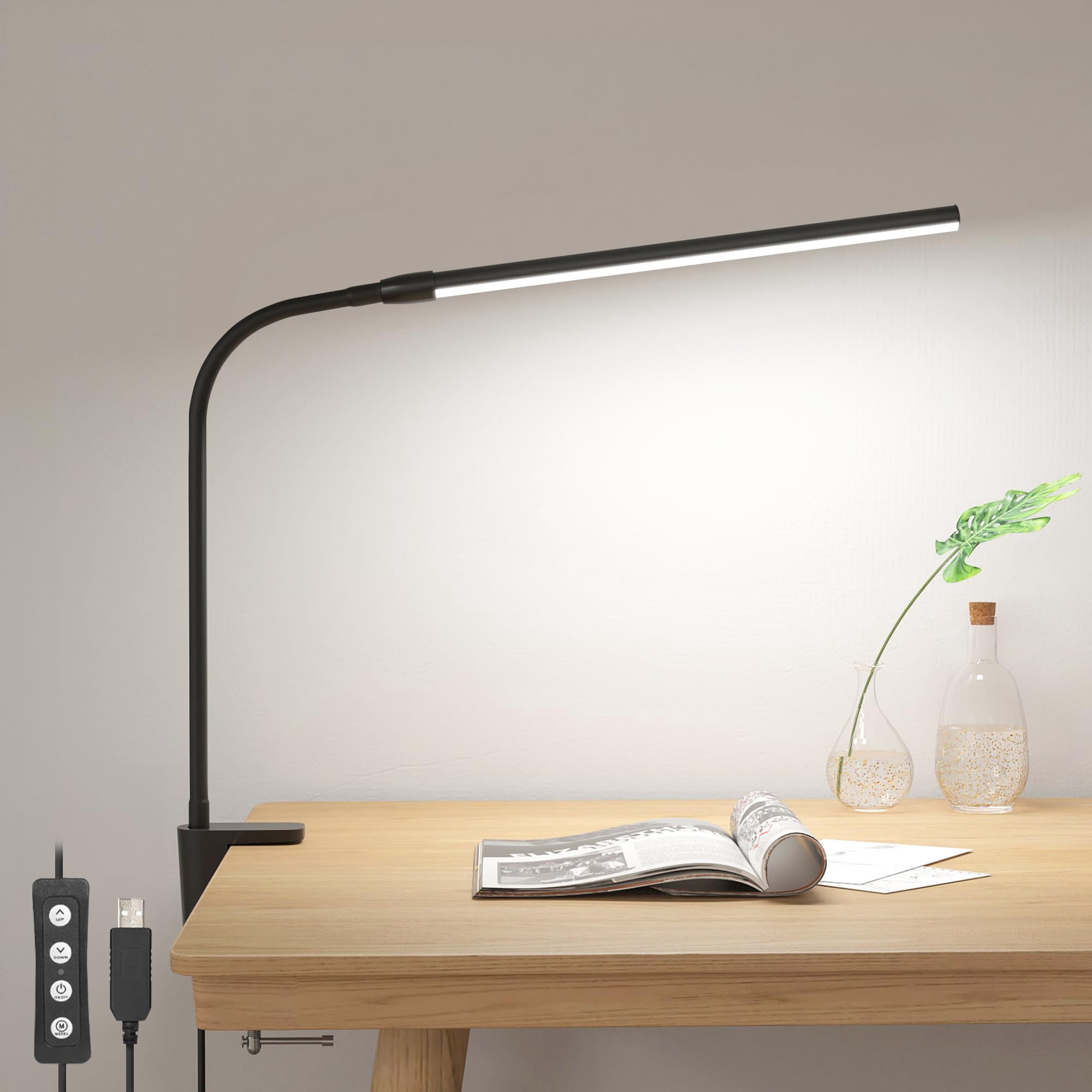 Lámpara De Escritorio Lepro Clip On Led Para Lectura, Regulable Por Usb, Color Negro