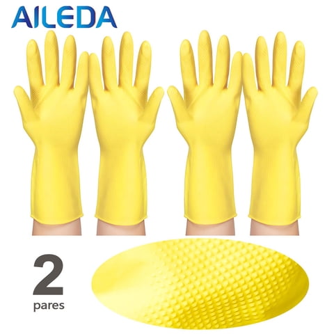 Aileda Guantes Latex De Limpieza Amarillo Talla L - 2 Pares Guantes Látex Amarillo Limpieza Multiuso 30X14Cm