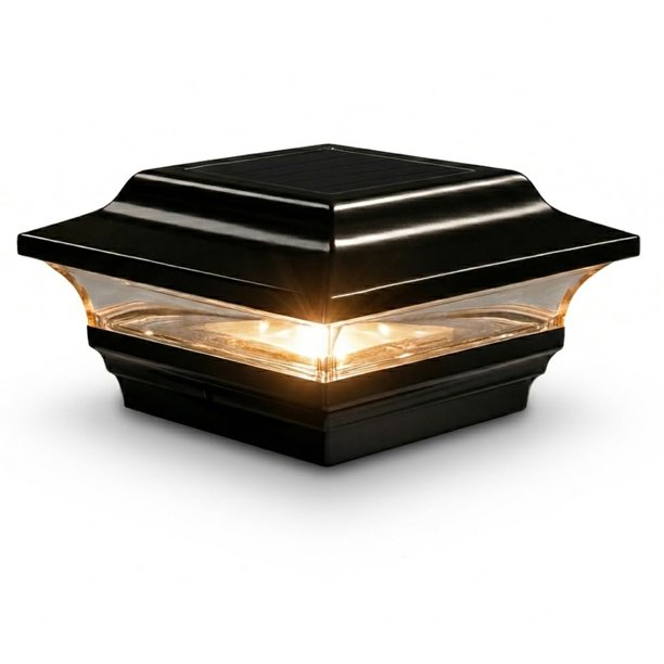 Classy Caps Tapa Solar Imperial 4x4 - Compatible con postes de terraza y cerca de 3.5"x3.5" y 4"x4" - Aluminio fundido negro - Modos de luz cálida y fría