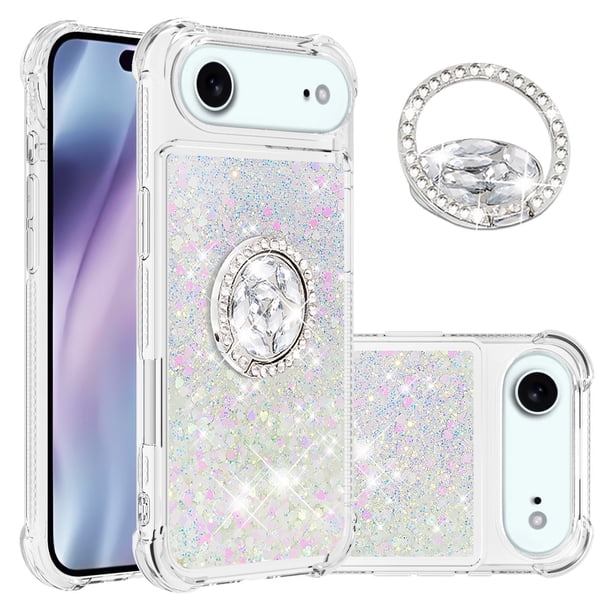 FOXDOCK Funda Glitter Líquida para iPhone 17 Air con Anillo Brillante, TPU Antichoques y Esquinas Reforzadas, Soporte
