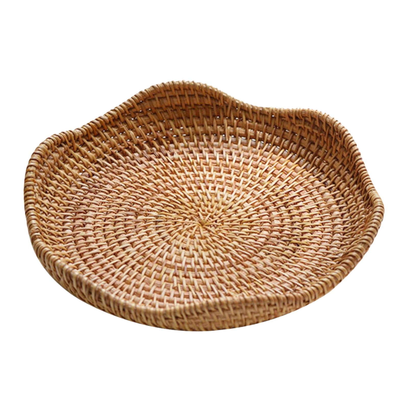 Bothyi - Bandeja Redonda De Ratán Para Servir, Cesta De Frutas, Organizador De Alimentos Para Pan De Aperitivos, 21cm X 3cm
