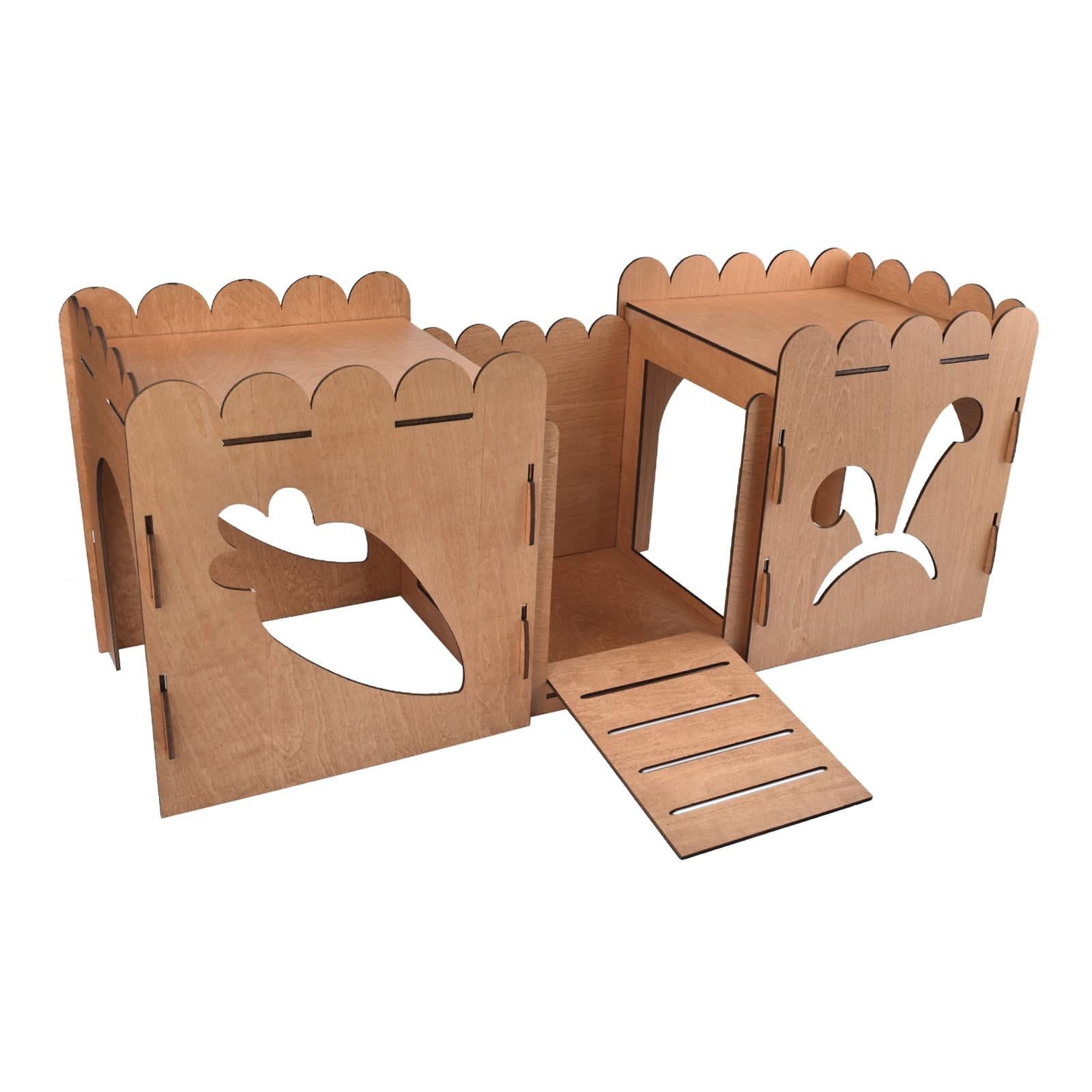 Magideal - Castillo De Madera Para Conejos, Casa Para Hámster Con Rampa, Cabaña, Nido, Casa Para Animales Pequeños, Cama, Conejillo De Indias, Escondite Para Eje