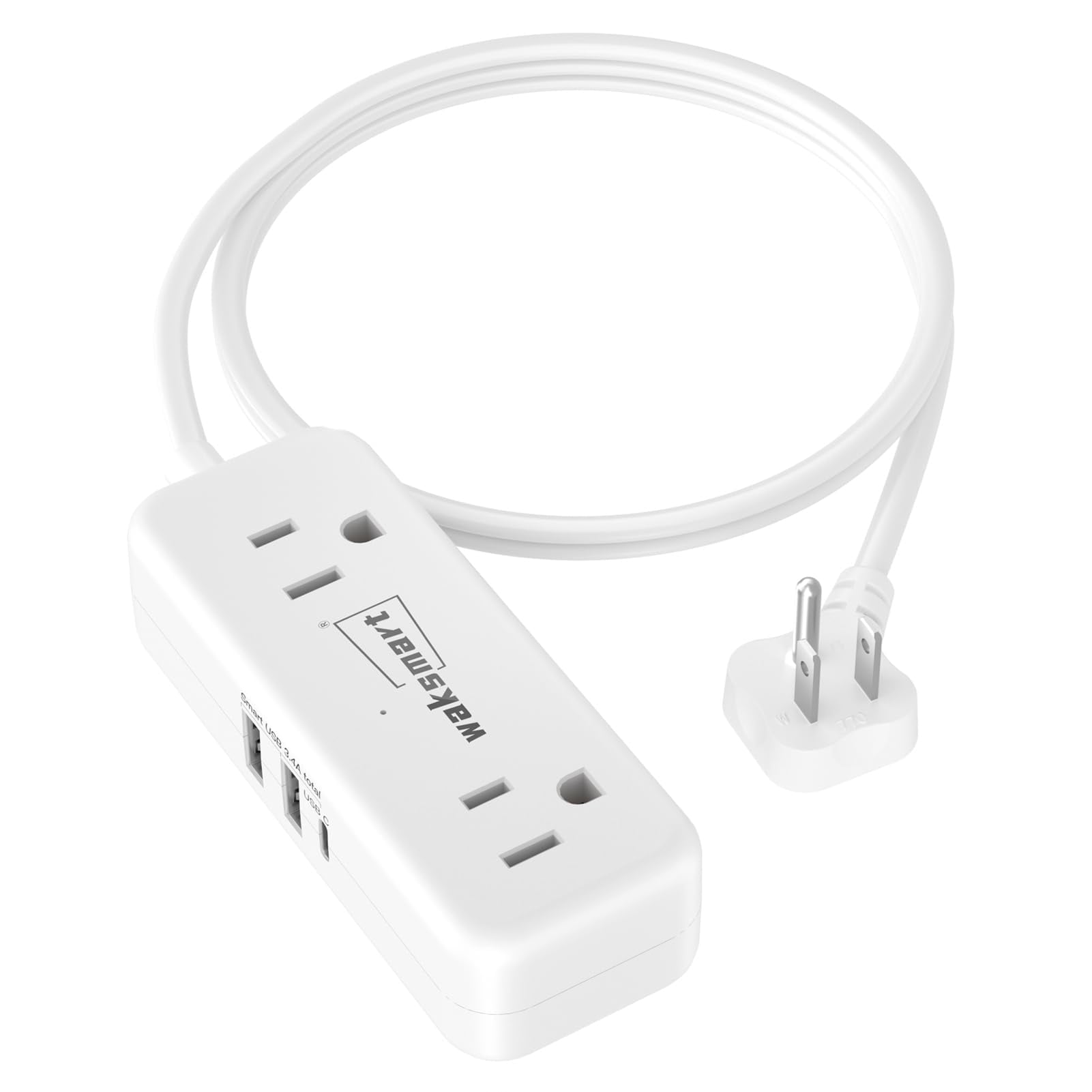 Cable De Extensión Waksmart De 0,9 M Con 4 Tomas De Ca, 3 Puertos Usb Y Enchufe Plano
