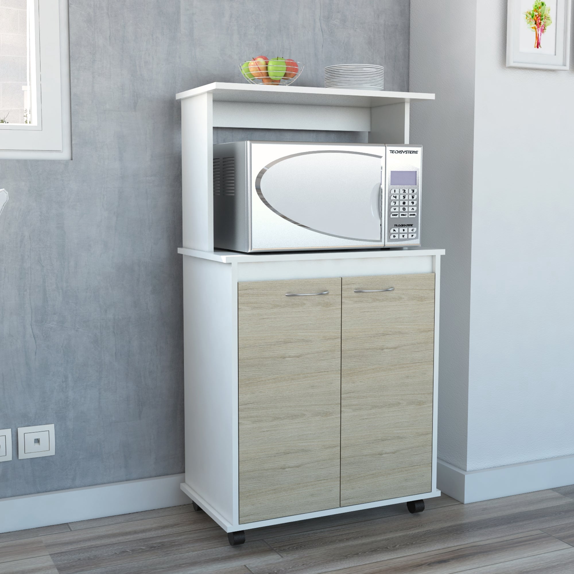 Tuhome - Mueble Para Microondas Kitchen Blanco Y Rovere 113,5x63x36 Cm