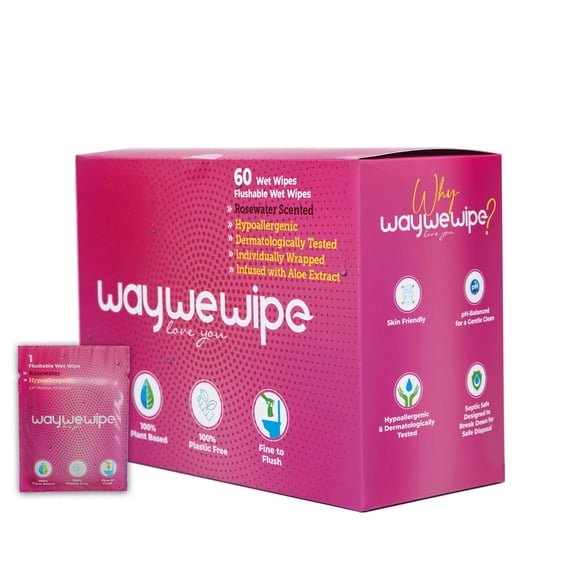 Toallitas íntimas WayWeWipe 60 unidades Agua de rosas XL