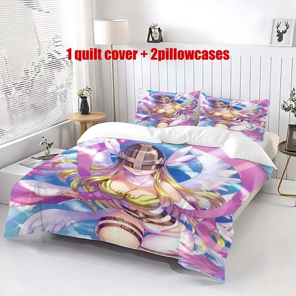 3pcs bedding Featuring a Digital Monster Angel Warrior Soaring in a Blue Sky with White Clouds Design Includes a Duvet Cover And Pillowcases