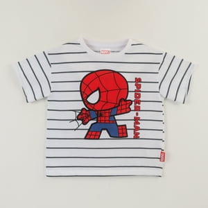 Polera Manga Corta Niño Blanco Rayas Spidey Marvel