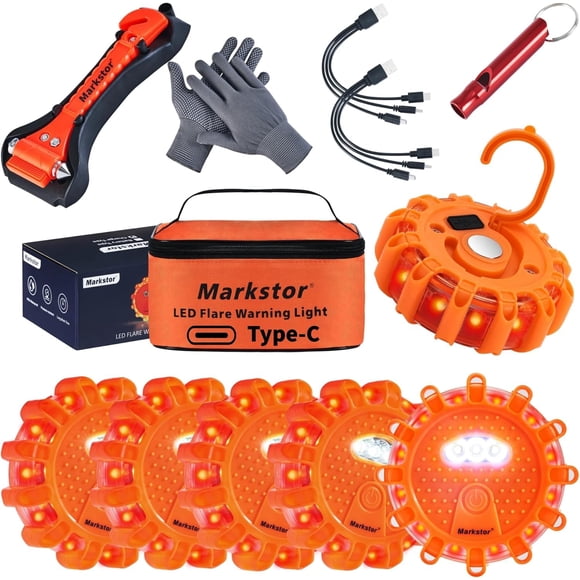 Kit de emergencia LED Road Flares Markstor, paquete de 6 unidades, recarga USB