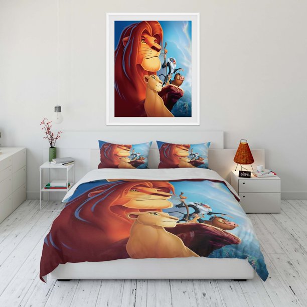 Classic Lion King Printed Bedding Set Cartoon Anime Duvet Cover Comforter Pillowcase Boys Girls Children Adults King Gift Bed Sheets
