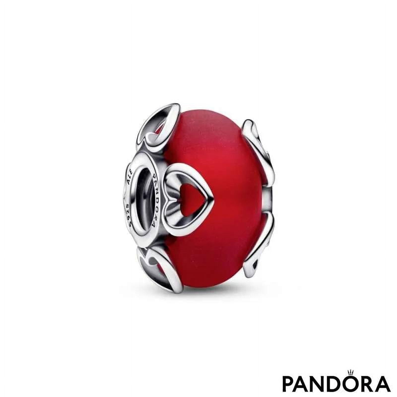 Charm Pandora Cristal Murano Rojo Escarchado Y Corazones Plata De Ley