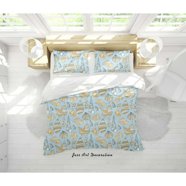3D Animales Marinos Concha Patrón Funda de edredón Set Ropa de Cama Set Funda Nórdica