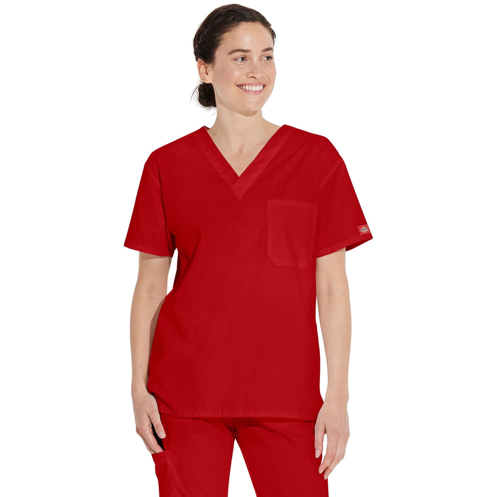 Scrub Top Dickies Unisex Con Cuello En V, Color Rojo
