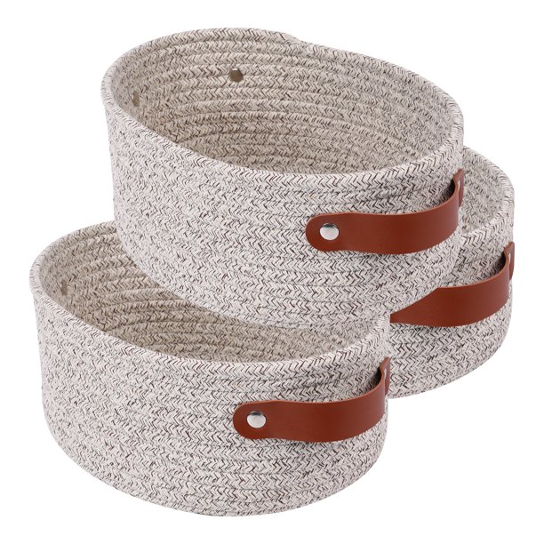 REGALWOVEN 3 Paquetes de Cestas de Almacenamiento Tejidas, Estante de Armario Cesta de Almacenamiento Ovalada con Asas para Bandeja de Llaves, Decoración del Hogar Antracita
