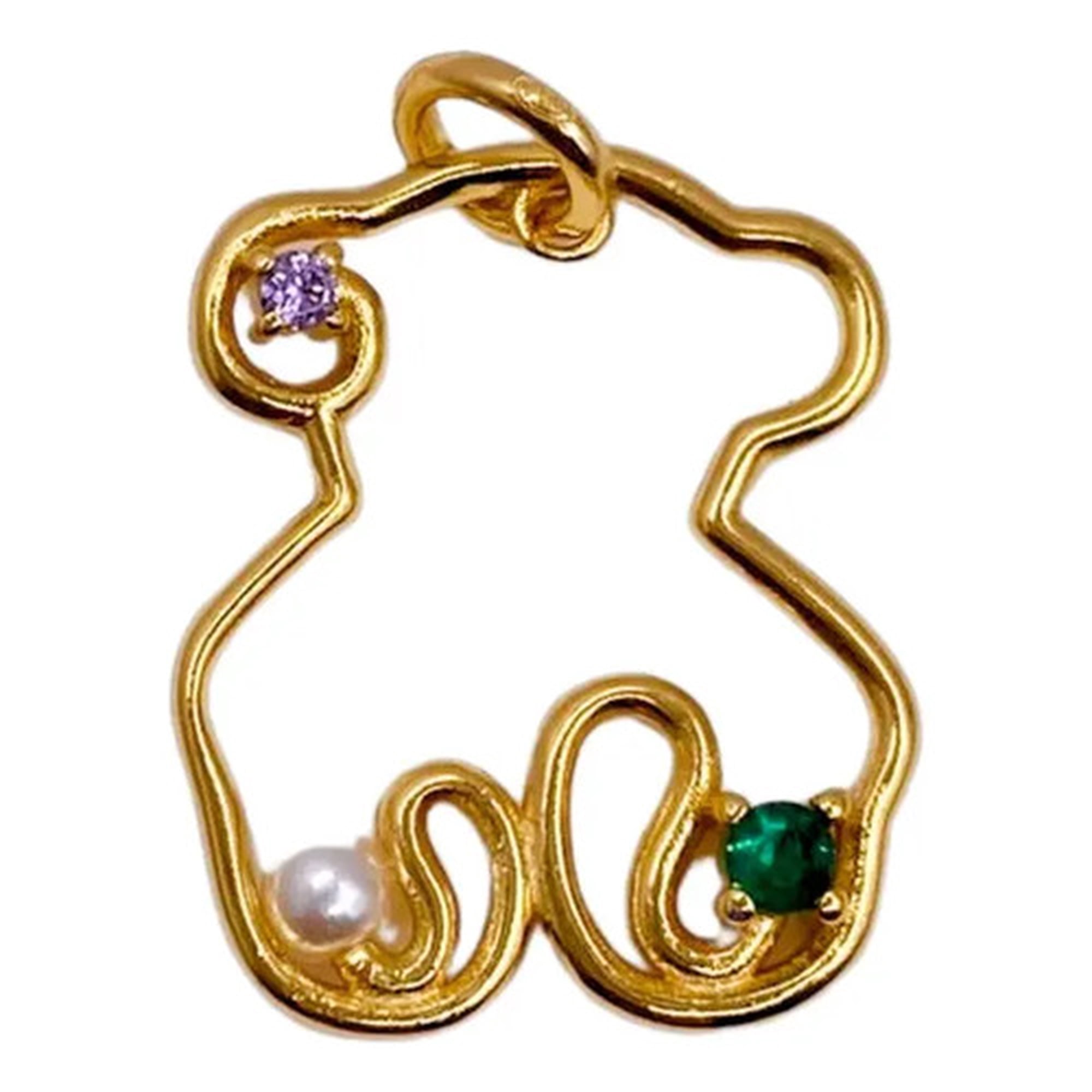 Marca - Dije Silueta Oso, Enchapado Oro 18k, Circón Colores, Regalo Dorado