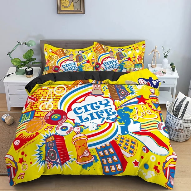 Graffiti Bedding Set Duvet Cover Comforter Pillowcase Boys Girls Adults Bedroom Bed Sheets