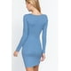thumbnail image 2 of Saronite Vestido Corto Básico de Punto Acanalado, Ajustado, con Cuello en V y Manga Larga, Azul (para Mujer), 2 of 4