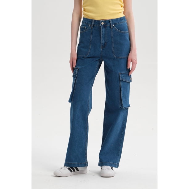 Jeans Mujer Cargo Calce Recto Azul - ll