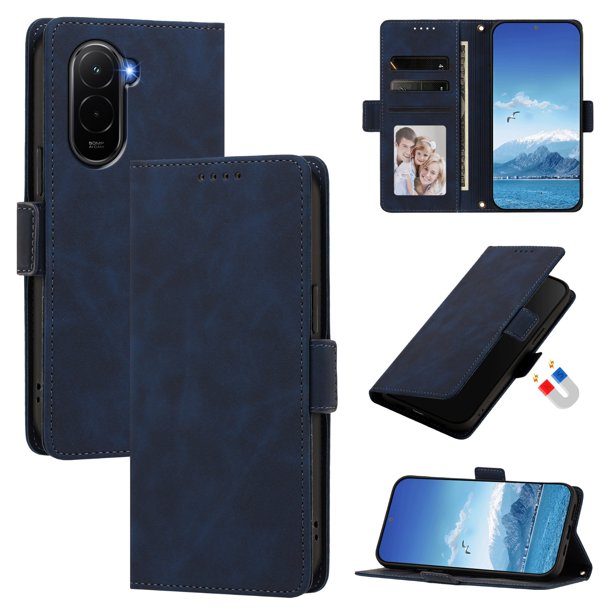 Funda Billetera Delgada para Xiaomi POCO M7 4G con Ranuras y Soporte Azul oscuro