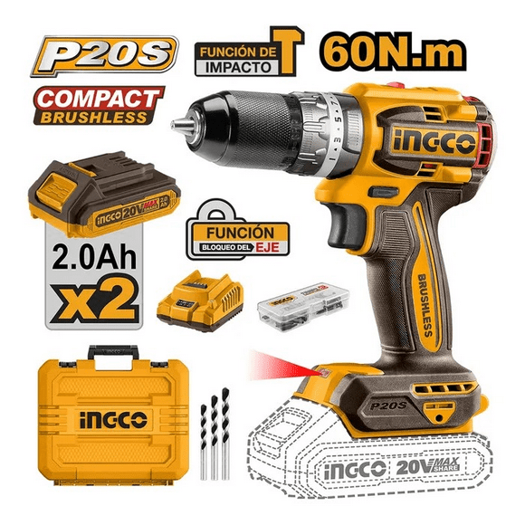 Taladro Atornillador Inal Ingco Brushless +bat +carg Cidli20602