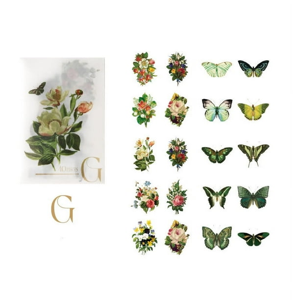 40pcs/pack Vintage Flower Butterfly Decorative PET Stickers for Plant Handbook, Scrapbooking, Journal Planner - Add a Touch of Beauty to Your Projects