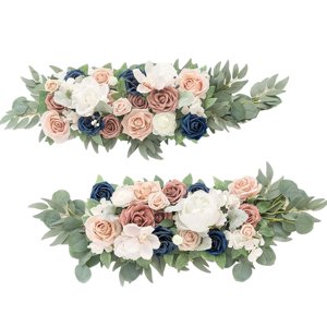Magideal - Guirnalda De Flores Artificiales Colgantes, Guirnalda De Mimbre De Rosas Artificiales, Flores De Arco De Boda Para Fondo De Jardín, Adornos Para , Azul Rosado