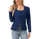 thumbnail image 1 of INSPIRAR CHIC Blazers de Negocios Casual para Mujeres con Botones, Cuello Redondo, Manga Larga, Chaquetas de Oficina con Bolsillos, Talla S, Azul Marino, 1 of 6