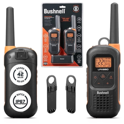 Walkie Talkie Radio Bushnell Lpx650, 2 W, 68 Km, Alcance Ip67, Paquete De 2