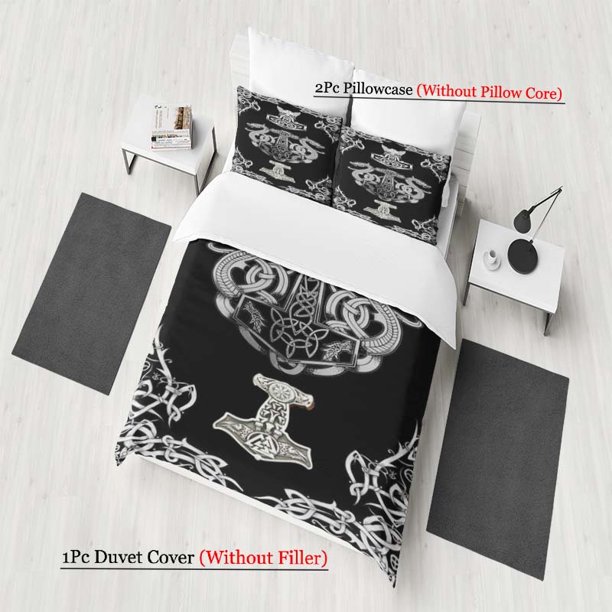 Nordic Mythology Power MJ\u00D6LNIR Hammer and Twin Dragon Guardian Pattern Three-Piece Set Soft and Comfortable Bedding Set