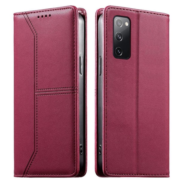Funda tipo cartera con bloqueo RFID para Samsung Galaxy S20 FE cubierta magnética de cuero con tapa y soporte Rojo