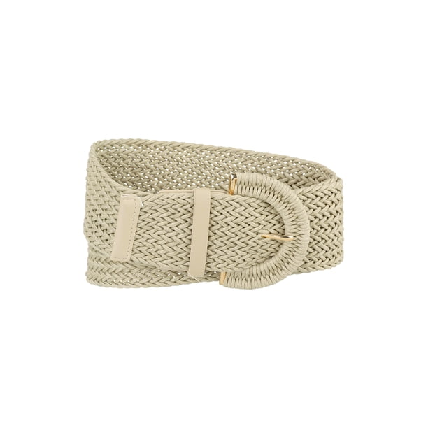Cinturones de cintura anchos tejidos para mujer de talla grande INSPIRE CHIC con hebilla trenzada para vestido, hebilla gruesa, beige 114cm