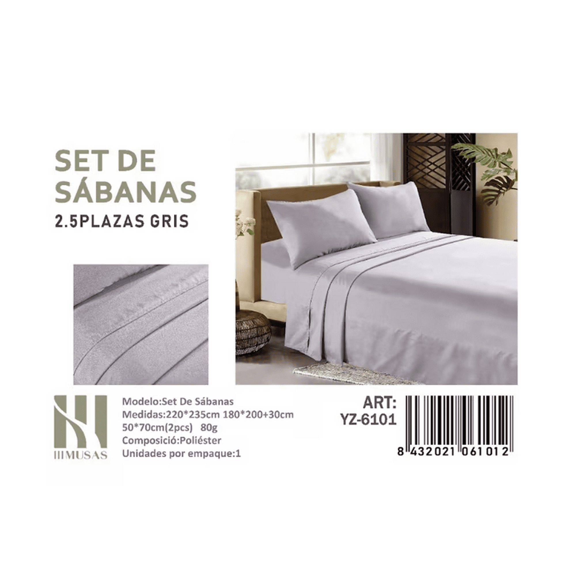 Todostore - Set De Sabanas King Color Gris 150 Hilos + 2 Funda De Almohada