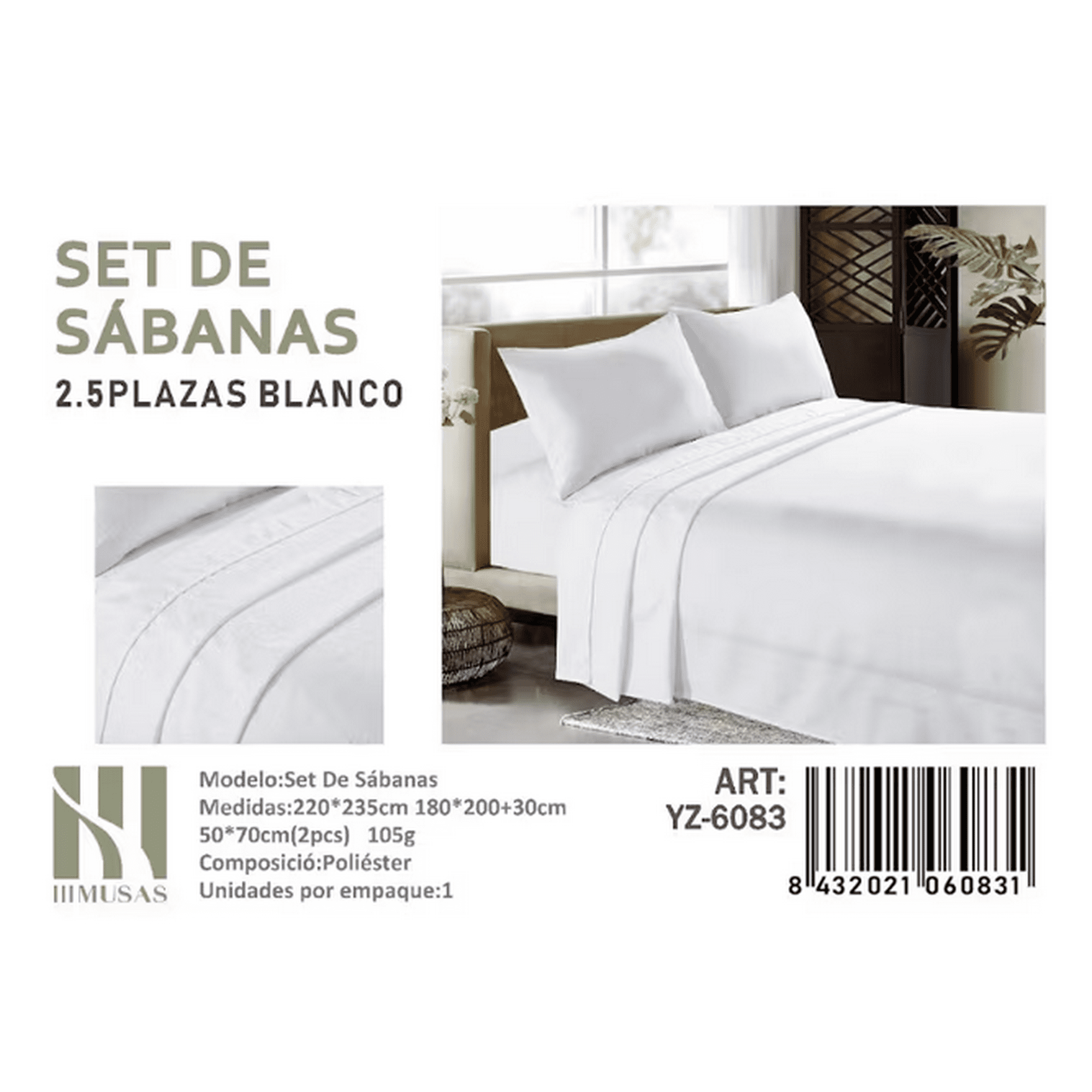 Tecnocasa - Set De Sabanas King Color Blanco 200 Hilos + 2 Funda De Almohada