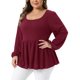 thumbnail image 4 of Agnes Orinda Blusas de Talla Grande para Mujeres Cuello Redondo Manga Larga Top de Punto Peplum 3X Vino Rojo, 4 of 6
