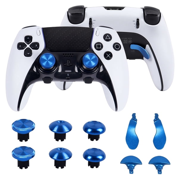 Compatible con el mando Edge de PlayStation 5 - Kit de tapones metálicos para los pulgares, las palancas y los botones traseros de PS5-Azul