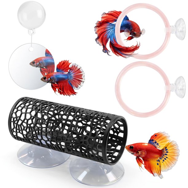Juguetes para Betta 5‑en‑1 HGEKLIZV: Kit con Hamaca Túnel, Espejo con Bola Flotante y Anillos de Entrenamiento