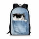 thumbnail image 1 of Black Denim Pocket Cat Student School Bag Kitten Printed Backpack Teenager Daily Casual Backpack Women Men Travel Rucksacks, 1 of 3