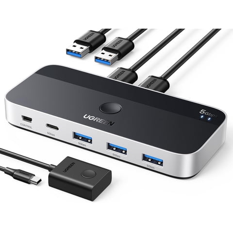 Conmutador Usb Ugreen Usb 3.0 De 4 Puertos Para 2 Ordenadores Con Cables