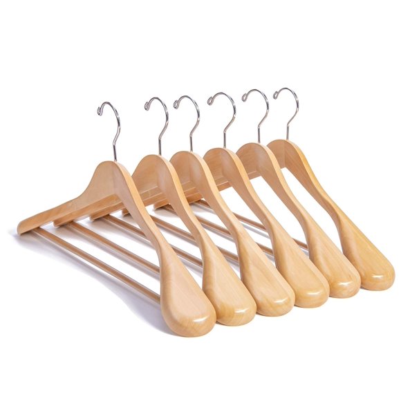 Perchas para trajes Nature Smile Luxury de madera natural, paquete de 6