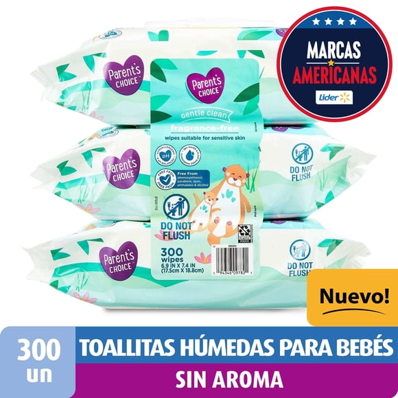 Toallitas Húmedas Parent's Choice Sin Aroma, Pack, 300 Un