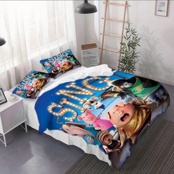 3pcs Sing 2 Poster Duvet Cover Set - Bedding Kit Pillowcase + Comforter Case Without Insert \u2013 Soft Cozy Closure Zipper Breathable Durably Tear-Resistant Machine Wash All Seasons for Home Use