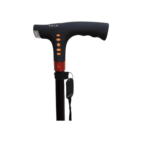 Genérico - Bastón Ajustable Luz Led Linterna Alarma Radio Fm Mp3 Color Negro