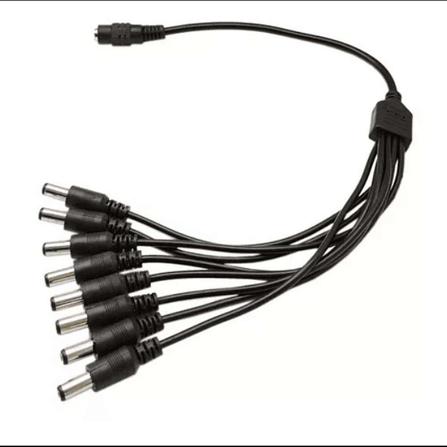 Gen - Cable Poder Splitter Camara Seguridad 8 Salidas Jack 5.5*2.5 Negro