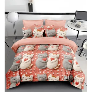 Casadeliacl - Cubrecama 5D Quilt De Verano 1.5 Plaza Tiernos Diseños Tf Coral Claro Gatitos