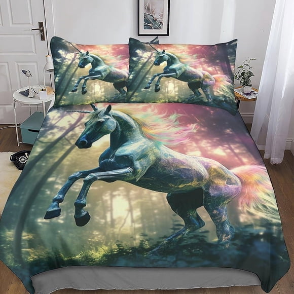 Funda Nórdica Rainbow Horse Para Niños Juego De Ropa De Cama Infantil Funda De Edredón De Criatura Fantástica Decoración De Microfibra Con Un Toque De Estampado 3d Juego De 3 Piezas Quil
