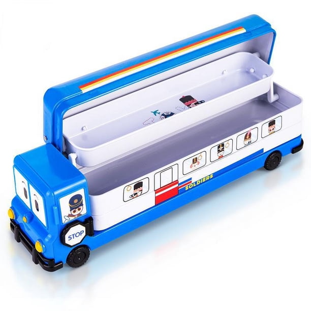 1pc Creative Stationery Box, Metal Bus Stationery Box, Multi-layers Primary School Students Stationery Storage Box, Car Bus Pencil Case, Back To School Supplies